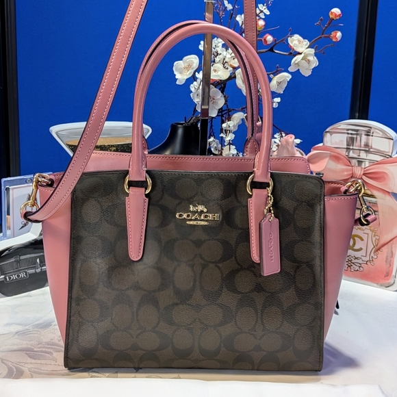 Coach Leah Satchel With Pink Leather with Signature Monogram Satchel/Crossbody🔥 - Picture 1 of 16